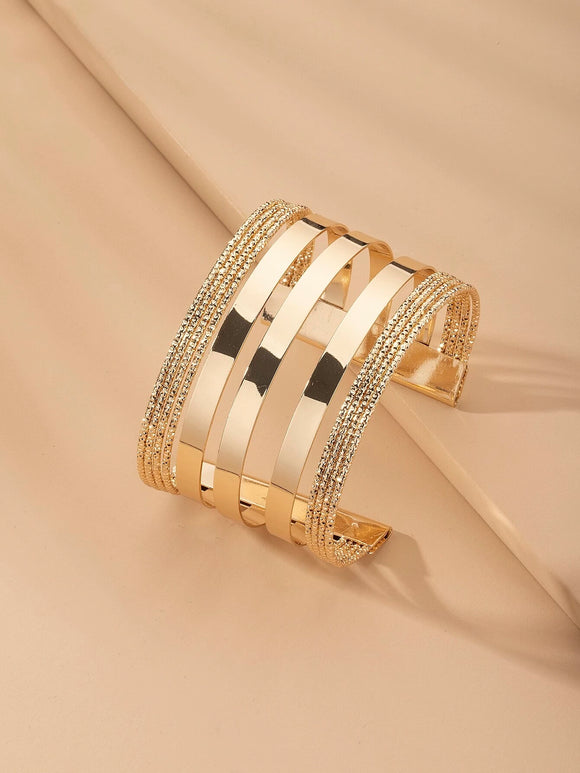 Smooth and Textured Bar Design Gold Cuff Bracelet