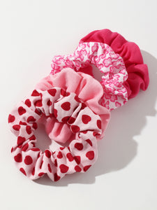 4 Pc Valentine's Day Pink Heart Hair Ties