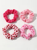 4 Pc Valentine's Day Pink Heart Hair Ties