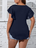 Navy Blue Twist Front Swiss Dot Butterfly Sleeve Top