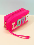 Love Varsity Letter Design Hot Pink Zippered Cosmetic Bag