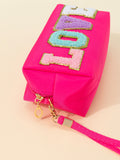 Love Varsity Letter Design Hot Pink Zippered Cosmetic Bag