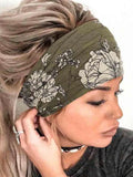 Olive Green Floral Print Pattern Wide Headband