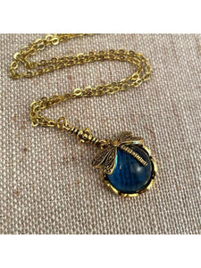 Blue Stone Dragonfly Gold Necklace