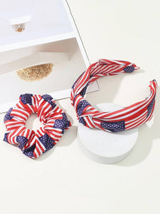 Americana Stars & Stripes Satin Headband & Scrunchie Set