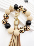 Leopard Pattern Bead Decor Fashionable Wristlet Keychain