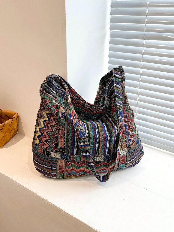 Multi Color Linen Pattern Shoulder Bag