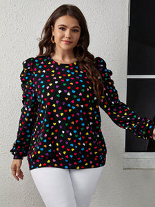 Multi Color Heart Print Gigot Sleeve Top