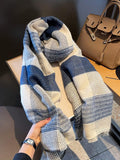 Women's Fall/Winter White-Blue-Grey Plaid Scarf