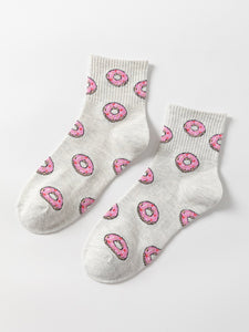 Pink Donuts Decorative Heathered Grey Socks