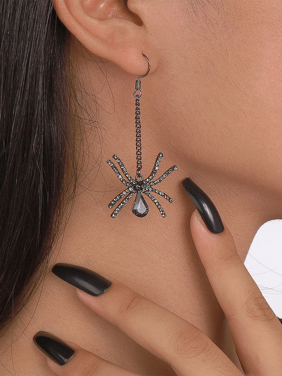 Halloween Smoky Quartz Rhinestone Spider Drop Earrings