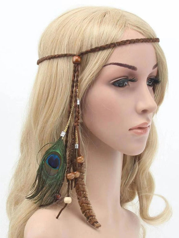 Peacock Feather Decor Bohemian Hair Band