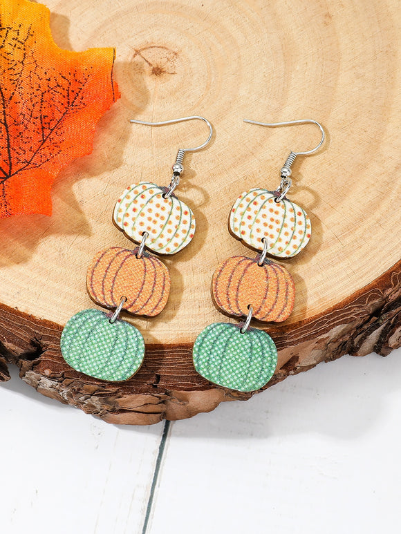 Three Tone Pumpkin Shape Wooden Earrings