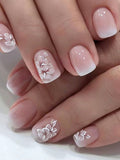 Light Pink Floral Short Square Nail Set