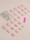 Light Pink Floral Short Square Nail Set