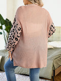 Leopard Print Drop Shoulder Split Hem Blush Pink Cardigan