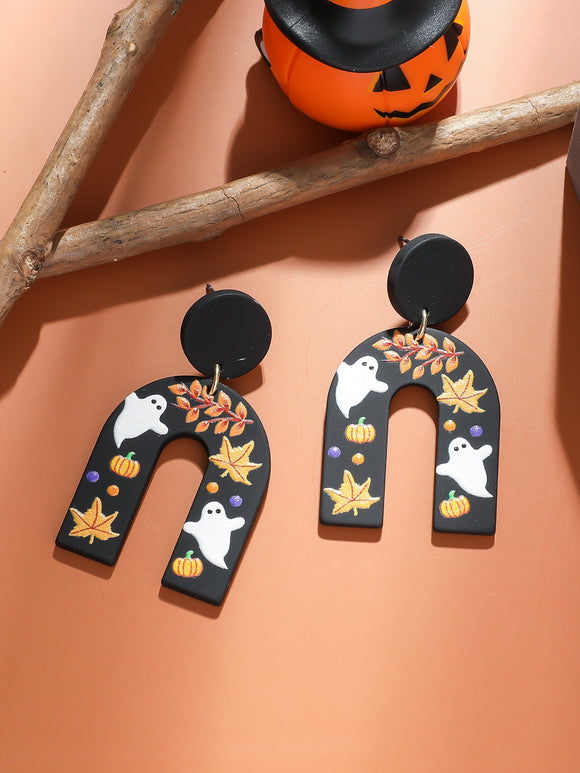 Halloween Maple Leaf, Pumpkin, and Ghost Clay Texture Earrings