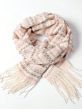 Pink and Gray Plaid Fringe Scarf