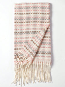 Pink and Gray Plaid Fringe Scarf