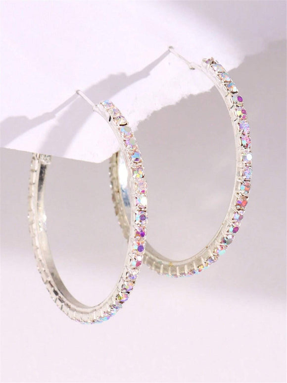 Iridescent Rhinestone Hoop Earrings