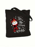 Tis the Season to Sparkle Snowman Black Shopper Bag