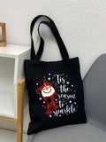 Tis the Season to Sparkle Snowman Black Shopper Bag