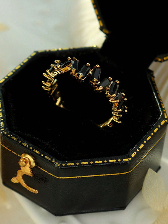 Stylish Black Rhinestone Cuff Ring