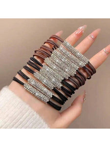 10 Pc Rhinestone Black & Brown Hair Tie Set