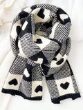 Black & White Heart with Grid Pattern Scarf