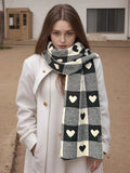 Black & White Heart with Grid Pattern Scarf