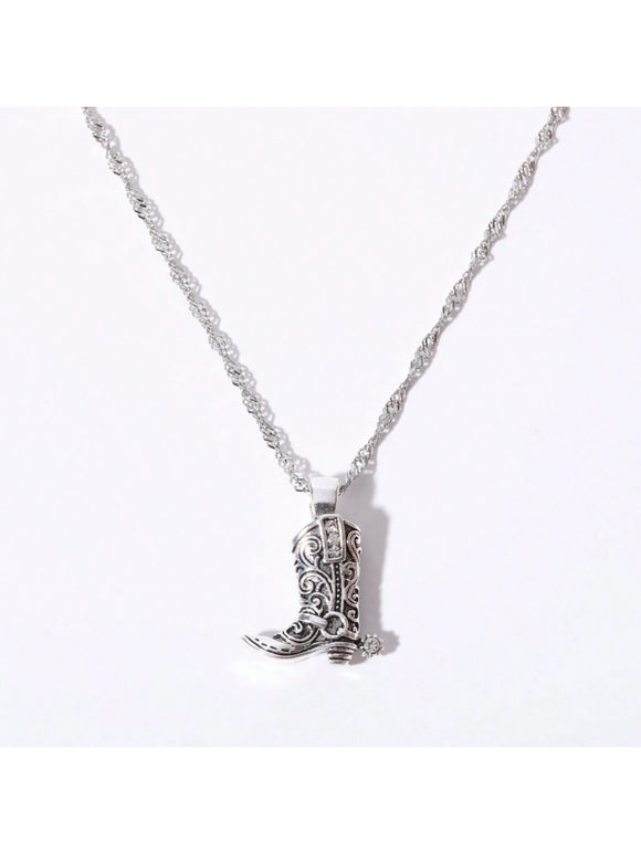 Silver Filigree Boot Pendant Necklace