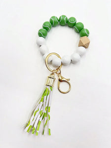 Green Tennis Ball Bead Tassel Wristlet Keychain