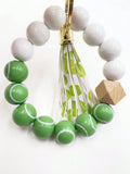 Green Tennis Ball Bead Tassel Wristlet Keychain