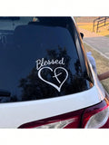 Blessed Heart and Cross Car Window Decal