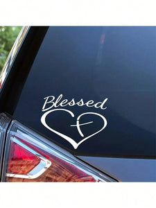 Blessed Heart and Cross Car Window Decal