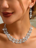 White Rhinestone Asymmetrical Design Necklace and Earring Set