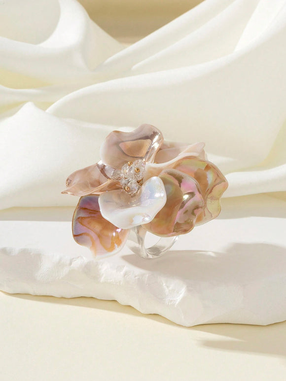 Brown Iridescent Acrylic Floral Ring