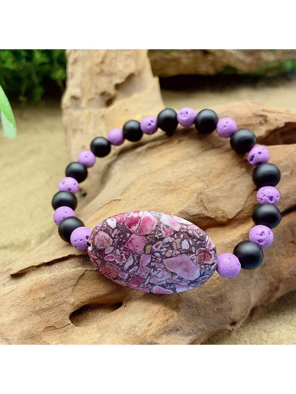 Purple Turquoise Pendant Lava Bead Stretch Bracelet