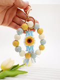 Mom Sunflower Pendant Blue Tassel Wristlet Keychain