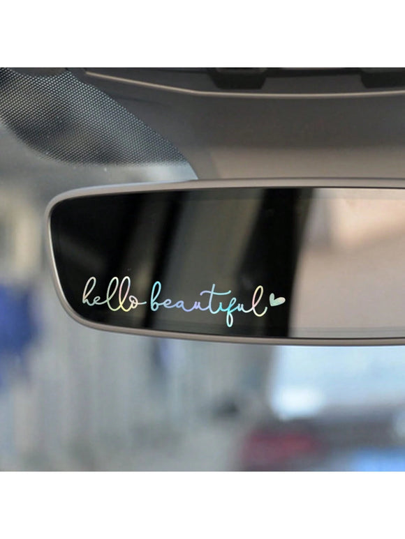 Multi Color Hello Beautiful Rearview Mirror Decal