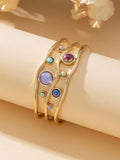 High-End Metal Stone Inlaid Gold Cuff Bracelet