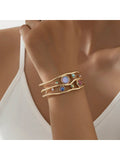 High-End Metal Stone Inlaid Gold Cuff Bracelet