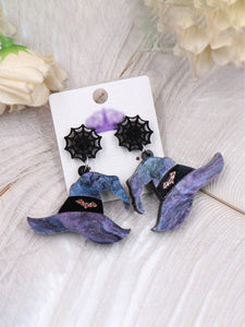 Halloween Witches Hat Spider Web Acrylic Earrings