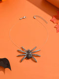 Oversized Black Rhinestone Spider Pendant Necklace with Transparent Fishing Line Cording