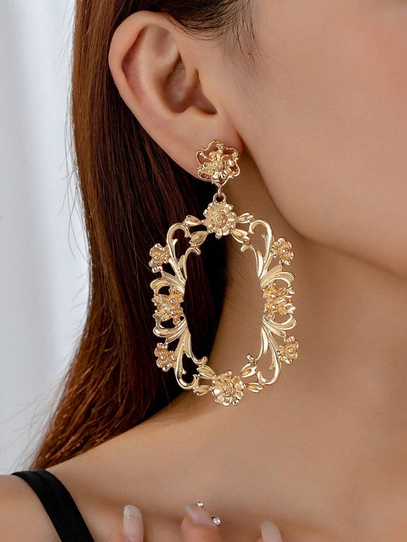 Gold Floral and Scroll Design Earrings