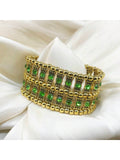 Stylish Vintage Gold With Green Rhinestone Stretch Bracelet