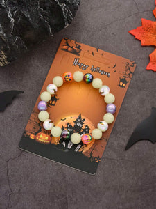 Halloween Pumpkin Bead Glow-In-The-Dark Stretch Bracelet