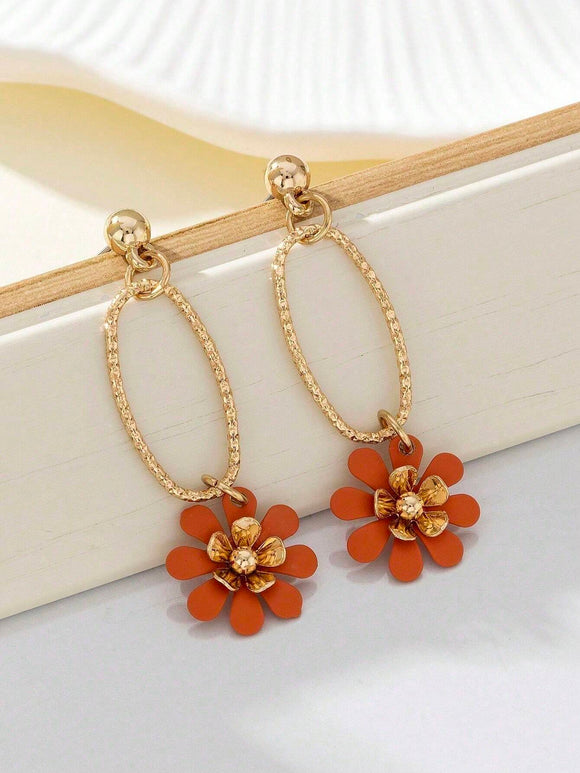 Fashionable Orange Flower Earrings