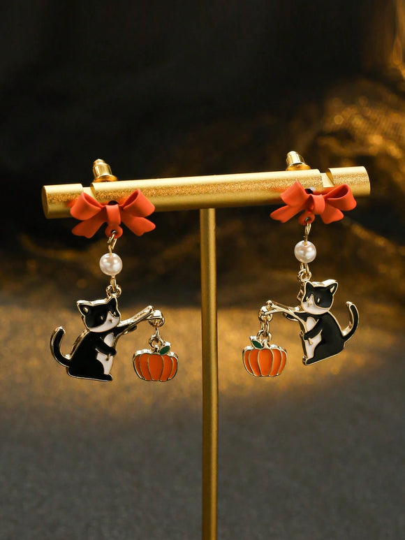 Halloween Cat Pumpkin Earrings