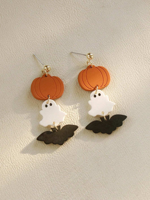 Pumpkin Ghost Bat Acrylic Drop Earrings